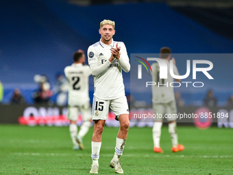 Federico Valverde during UEFA Champions League match between Real Madrid and RB Leipzig at Estadio Santiago Bernabeu on September 14, 2022 i...