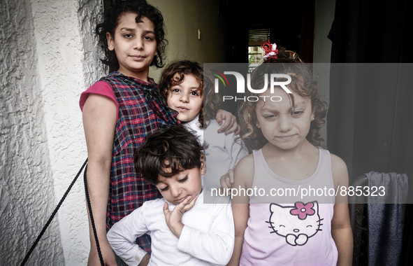 A syrian family in a Hotel in Kos, on November 1, 2015. Many Syrians living around the Island of Kos Greece in hotels as the tourist season...