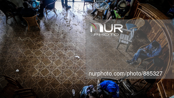 Syrians men in a Hotel in Kos, on November 1, 2015. Many Syrians living around the Island of Kos Greece in hotels as the tourist season ends...