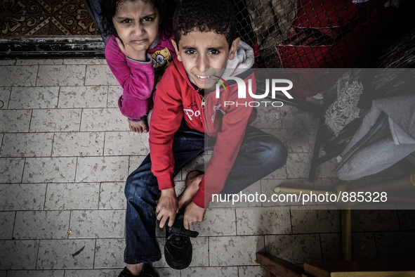 Syrian Children in a Hotel in Kos, on November 1, 2015. Many Syrians living around the Island of Kos Greece in hotels as the tourist season...