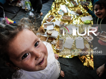 A girl in Leros Refugee Camp, Greece, on October 30, 2015. Refugee camp Leros, located on the Greek Island of Leros is a transit camp for re...