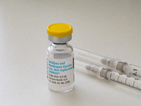 A vial and syringes with the vaccine against smallpox and monkeypox at Checkpoint Bln in Berlin, Germany on September 16, 2022. (