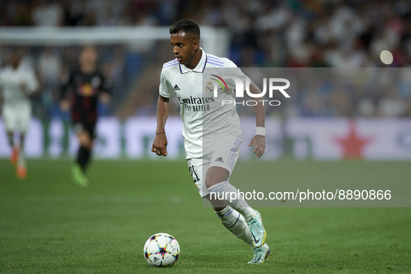 Rodrygo Goes right winger of Real Madrid and Brazil iin action during the UEFA Champions League group F match between Real Madrid and RB Lei...