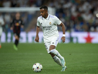 Rodrygo Goes right winger of Real Madrid and Brazil iin action during the UEFA Champions League group F match between Real Madrid and RB Lei...