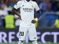 Vinicius Junior left winger of Real Madrid and Brazil during the UEFA Champions League group F match between Real Madrid and RB Leipzig at E...