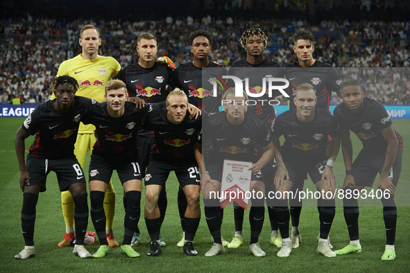 RB Leipzig line up (L-R) Peter Gulacsi, Willi Orban, Abdou Diallo, Mohamed Simakan, Dominik Szoboszlai, Amadou Haidara, Timo Werner, Xaver S...