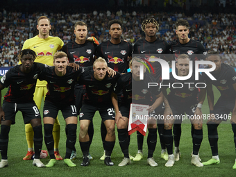 RB Leipzig line up (L-R) Peter Gulacsi, Willi Orban, Abdou Diallo, Mohamed Simakan, Dominik Szoboszlai, Amadou Haidara, Timo Werner, Xaver S...