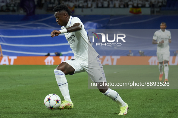 Vinicius Junior left winger of Real Madrid and Brazil in action during the UEFA Champions League group F match between Real Madrid and RB Le...