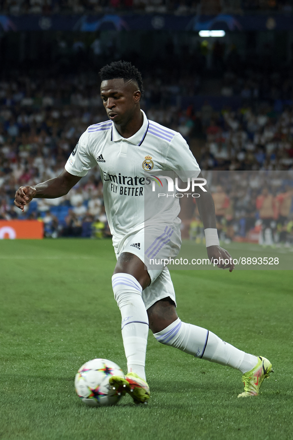 Vinicius Junior left winger of Real Madrid and Brazil in action during the UEFA Champions League group F match between Real Madrid and RB Le...