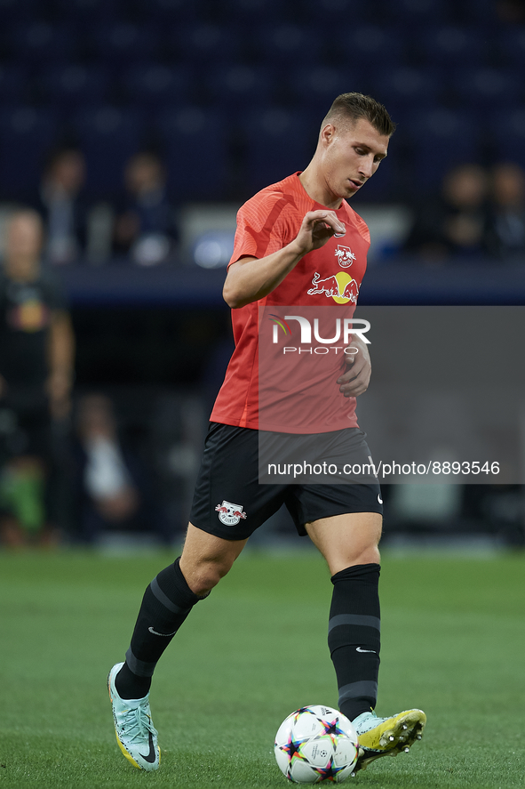 Willi Orban centre-back of RB Leipzig and Hungary during the warm-up before the UEFA Champions League group F match between Real Madrid and...