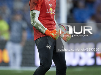 Peter Gulacsi goalkeeper of RB Leipzig and Hungary during the warm-up before the UEFA Champions League group F match between Real Madrid and...