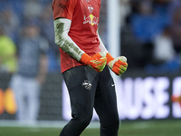 Peter Gulacsi goalkeeper of RB Leipzig and Hungary during the warm-up before the UEFA Champions League group F match between Real Madrid and...