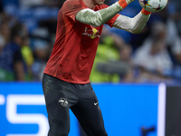 Peter Gulacsi goalkeeper of RB Leipzig and Hungary during the warm-up before the UEFA Champions League group F match between Real Madrid and...