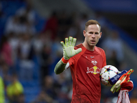 Peter Gulacsi goalkeeper of RB Leipzig and Hungary during the warm-up before the UEFA Champions League group F match between Real Madrid and...