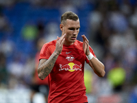 David Raum left-back of RB Leipzig and Germany during the warm-up before the UEFA Champions League group F match between Real Madrid and RB...