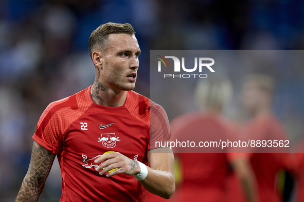 David Raum left-back of RB Leipzig and Germany during the warm-up before the UEFA Champions League group F match between Real Madrid and RB...