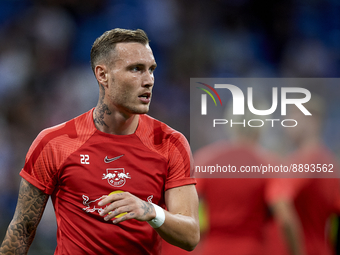 David Raum left-back of RB Leipzig and Germany during the warm-up before the UEFA Champions League group F match between Real Madrid and RB...