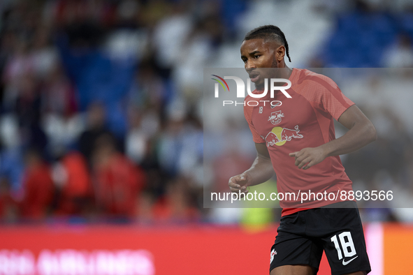 Christopher Nkunku second striker of RB Leipzig and France during the warm-up before the UEFA Champions League group F match between Real Ma...