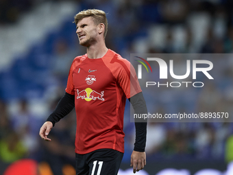 Timo Werner centre-forward Germany during the warm-up before the UEFA Champions League group F match between Real Madrid and RB Leipzig at E...