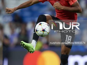 Christopher Nkunku second striker of RB Leipzig and France during the warm-up before the UEFA Champions League group F match between Real Ma...