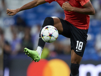 Christopher Nkunku second striker of RB Leipzig and France during the warm-up before the UEFA Champions League group F match between Real Ma...