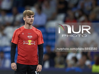 Timo Werner centre-forward Germany during the warm-up before the UEFA Champions League group F match between Real Madrid and RB Leipzig at E...