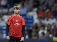 Timo Werner centre-forward Germany during the warm-up before the UEFA Champions League group F match between Real Madrid and RB Leipzig at E...