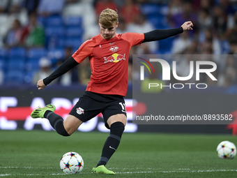 Timo Werner centre-forward Germany during the warm-up before the UEFA Champions League group F match between Real Madrid and RB Leipzig at E...