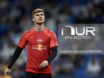 Timo Werner centre-forward Germany during the warm-up before the UEFA Champions League group F match between Real Madrid and RB Leipzig at E...