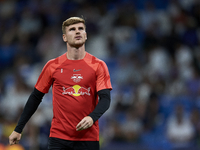 Timo Werner centre-forward Germany during the warm-up before the UEFA Champions League group F match between Real Madrid and RB Leipzig at E...