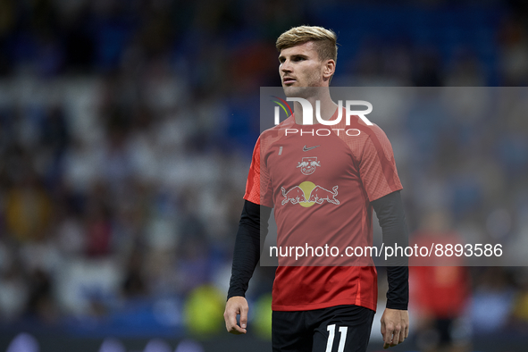 Timo Werner centre-forward Germany during the warm-up before the UEFA Champions League group F match between Real Madrid and RB Leipzig at E...