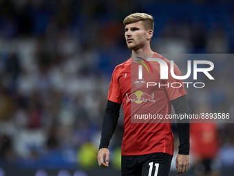 Timo Werner centre-forward Germany during the warm-up before the UEFA Champions League group F match between Real Madrid and RB Leipzig at E...