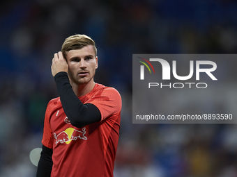 Timo Werner centre-forward Germany during the warm-up before the UEFA Champions League group F match between Real Madrid and RB Leipzig at E...