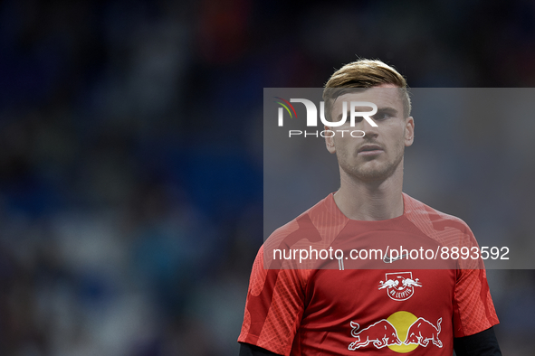 Timo Werner centre-forward Germany during the warm-up before the UEFA Champions League group F match between Real Madrid and RB Leipzig at E...