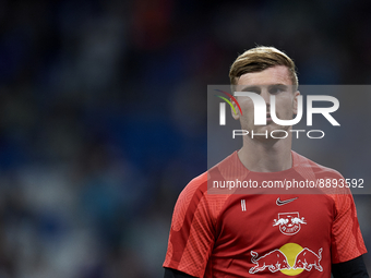 Timo Werner centre-forward Germany during the warm-up before the UEFA Champions League group F match between Real Madrid and RB Leipzig at E...