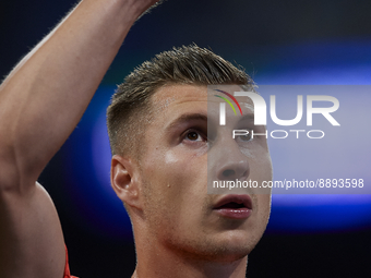 Willi Orban centre-back of RB Leipzig and Hungary during the warm-up before the UEFA Champions League group F match between Real Madrid and...