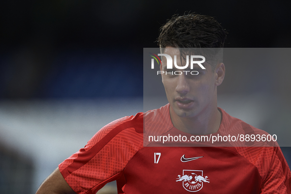 Dominik Szoboszlai attacking midfield of RB Leipzig and Hungary during the warm-up before the UEFA Champions League group F match between Re...