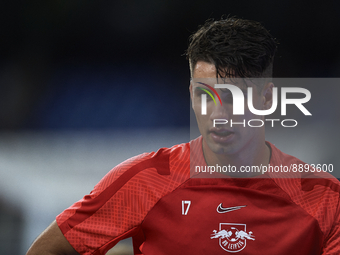 Dominik Szoboszlai attacking midfield of RB Leipzig and Hungary during the warm-up before the UEFA Champions League group F match between Re...