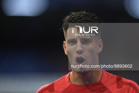 Dominik Szoboszlai attacking midfield of RB Leipzig and Hungary during the warm-up before the UEFA Champions League group F match between Re...