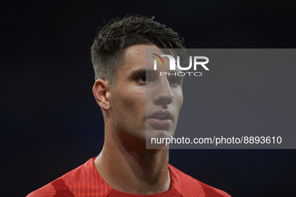 Dominik Szoboszlai attacking midfield of RB Leipzig and Hungary during the warm-up before the UEFA Champions League group F match between Re...