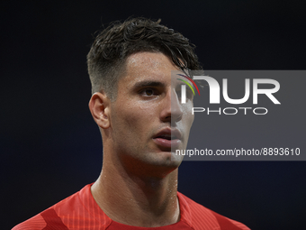 Dominik Szoboszlai attacking midfield of RB Leipzig and Hungary during the warm-up before the UEFA Champions League group F match between Re...