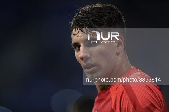 Dominik Szoboszlai attacking midfield of RB Leipzig and Hungary during the warm-up before the UEFA Champions League group F match between Re...