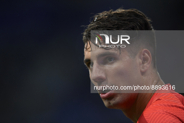 Dominik Szoboszlai attacking midfield of RB Leipzig and Hungary during the warm-up before the UEFA Champions League group F match between Re...