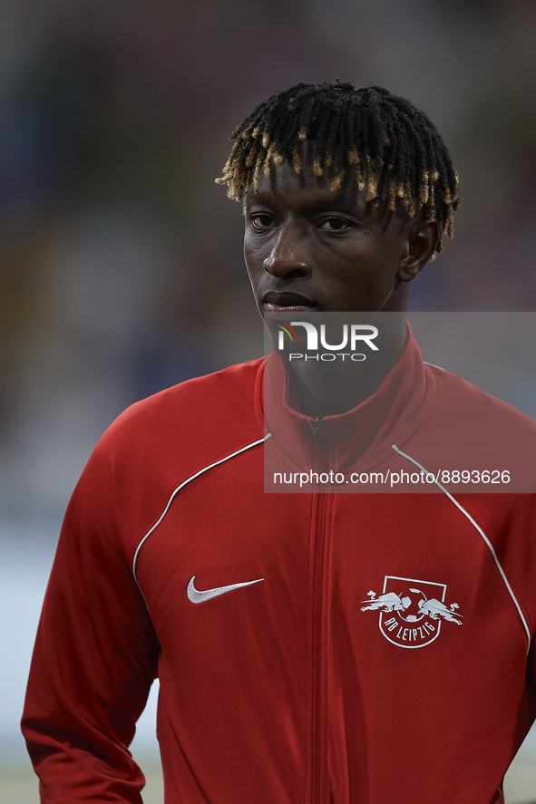 Amadou Haidara central midfield of RB Leipzig and Mali  poses prior the UEFA Champions League group F match between Real Madrid and RB Leipz...