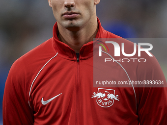 Dominik Szoboszlai attacking midfield of RB Leipzig and Hungary poses prior the UEFA Champions League group F match between Real Madrid and...