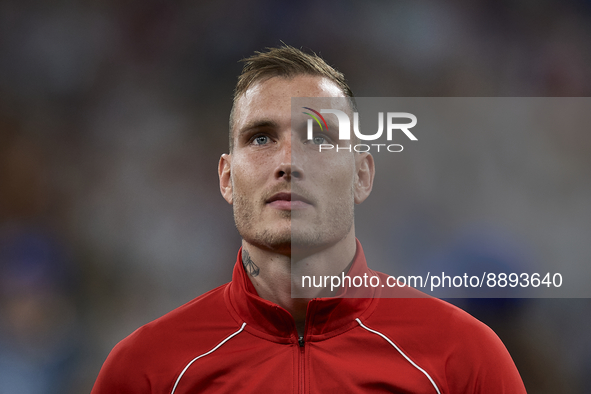 David Raum left-back of RB Leipzig and Germany poses prior the UEFA Champions League group F match between Real Madrid and RB Leipzig at Est...