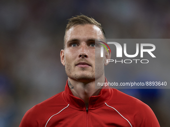 David Raum left-back of RB Leipzig and Germany poses prior the UEFA Champions League group F match between Real Madrid and RB Leipzig at Est...