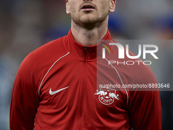 Timo Werner centre-forward Germany poses prior the UEFA Champions League group F match between Real Madrid and RB Leipzig at Estadio Santiag...