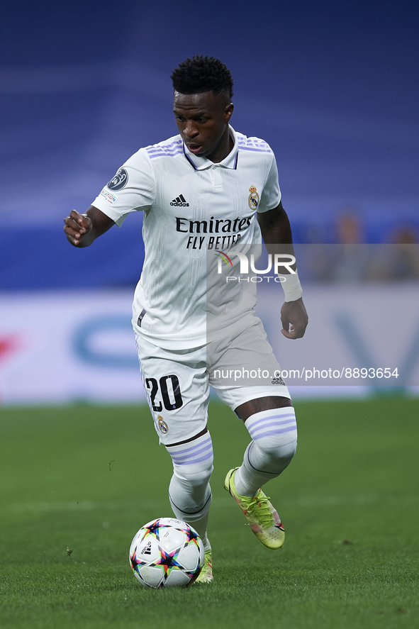 Vinicius Junior left winger of Real Madrid and Brazil in action during the UEFA Champions League group F match between Real Madrid and RB Le...