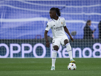 Eduardo Camavinga central midfield of Real Madrid and France controls the ball during the UEFA Champions League group F match between Real M...